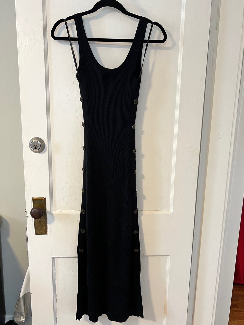 Abercrombie Nicole Benefield Ribbed Knit Side Button Maxi Sweater Dress Black S
